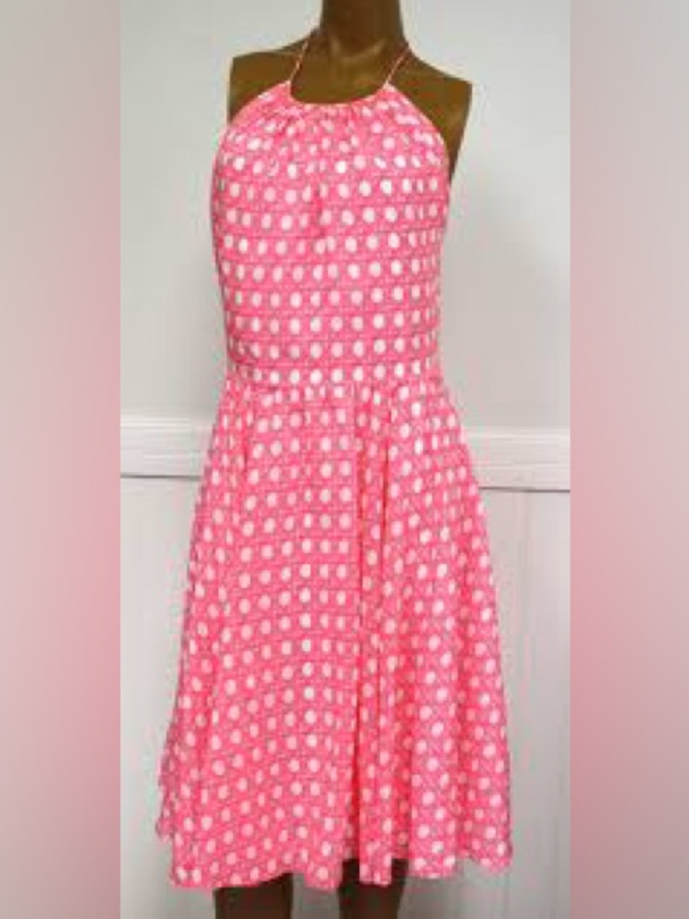 Vineyard Vines Dress Pink Coral Sand Caning Print Halter Dress Size Small